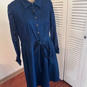 Women's Navy Blue Lace & Denim Shirtwaist Dress